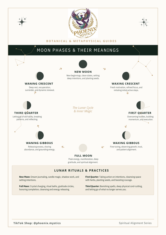 Moon Phases & Meanings Printable Guide | Lunar Rituals Cheat Sheet PDF